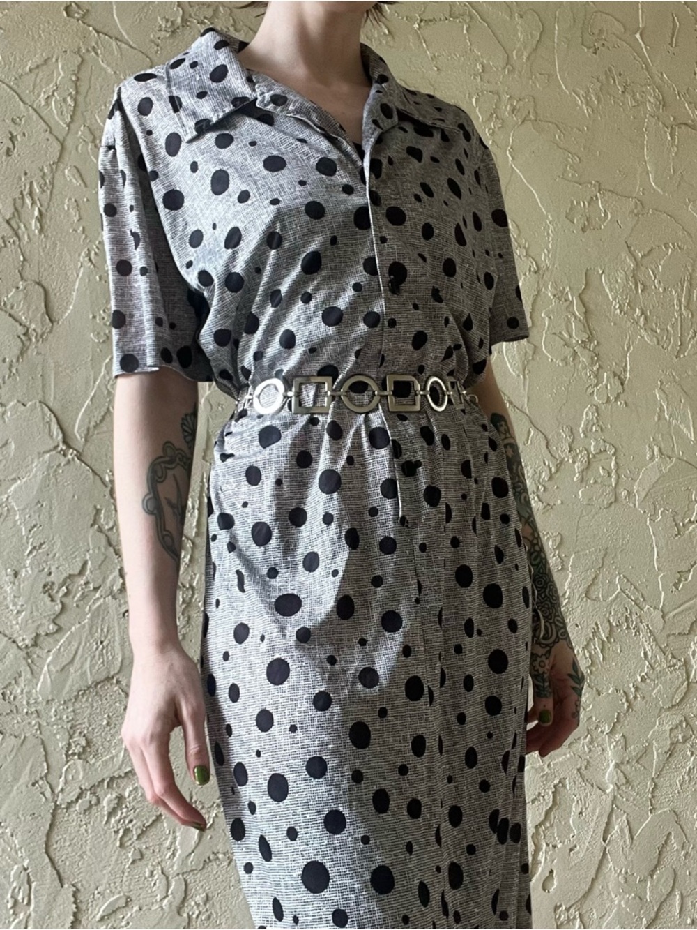 Clowncore 90s Vintage Polka Dot Button-Front Caual Indie Sleaze Midi Dress